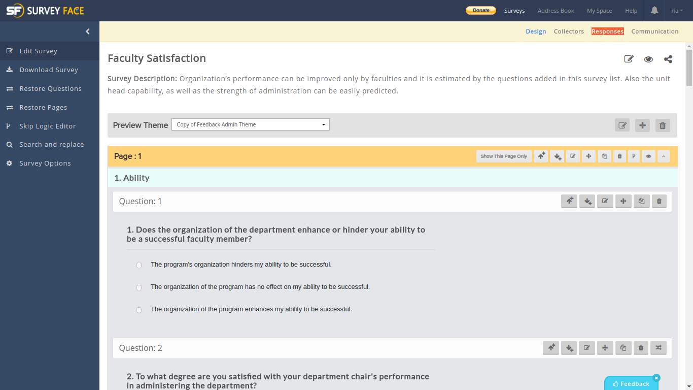 Design survey page