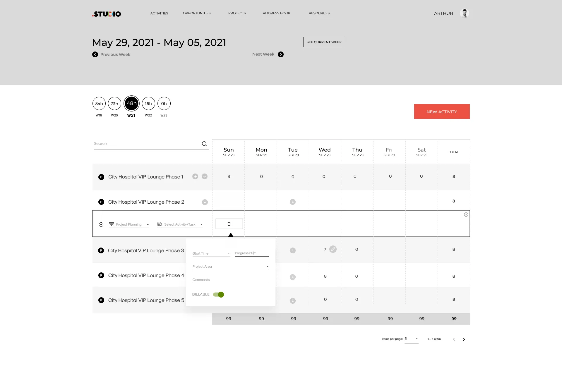 user activity screen 2