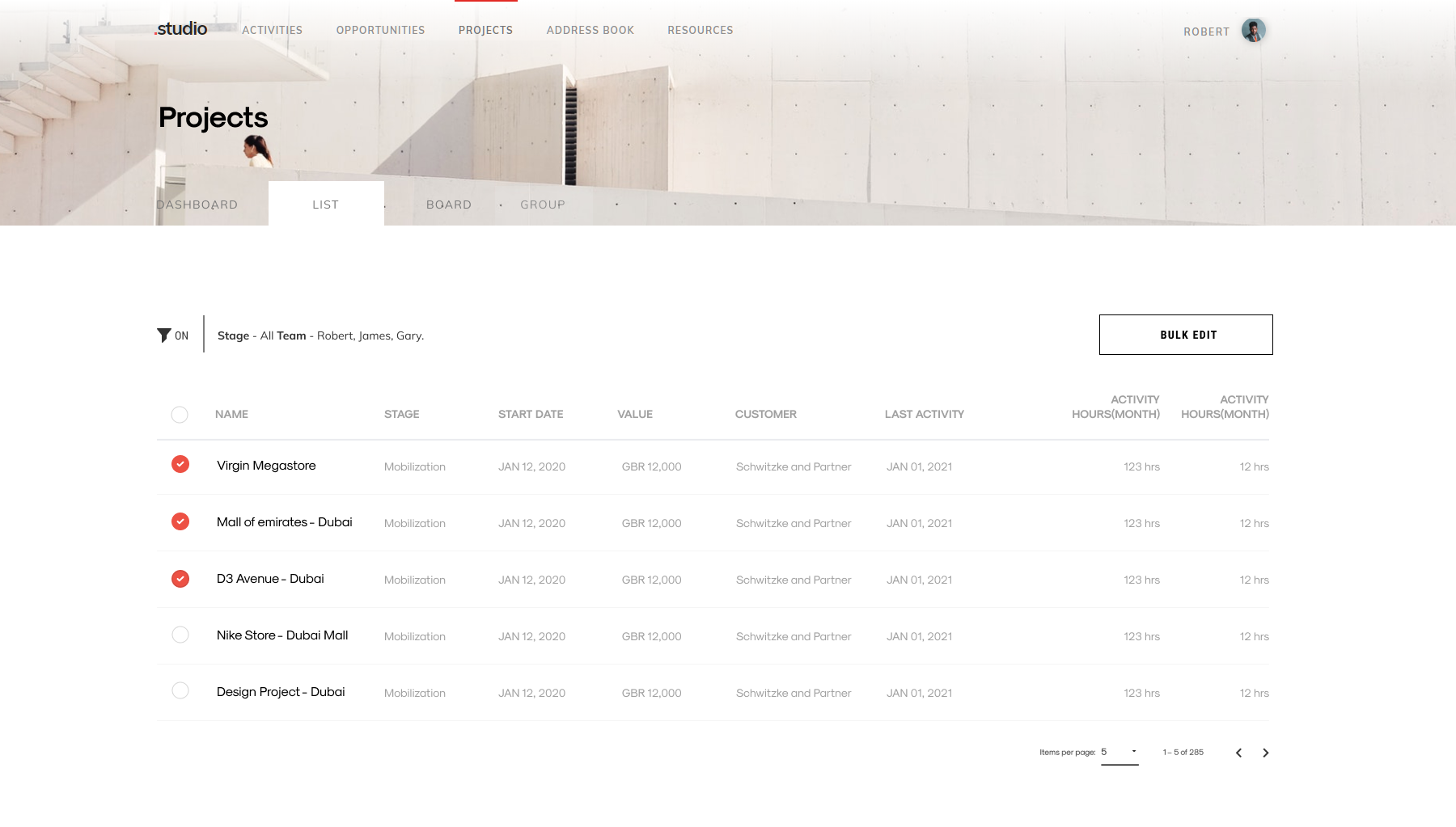 Projects bulk edit