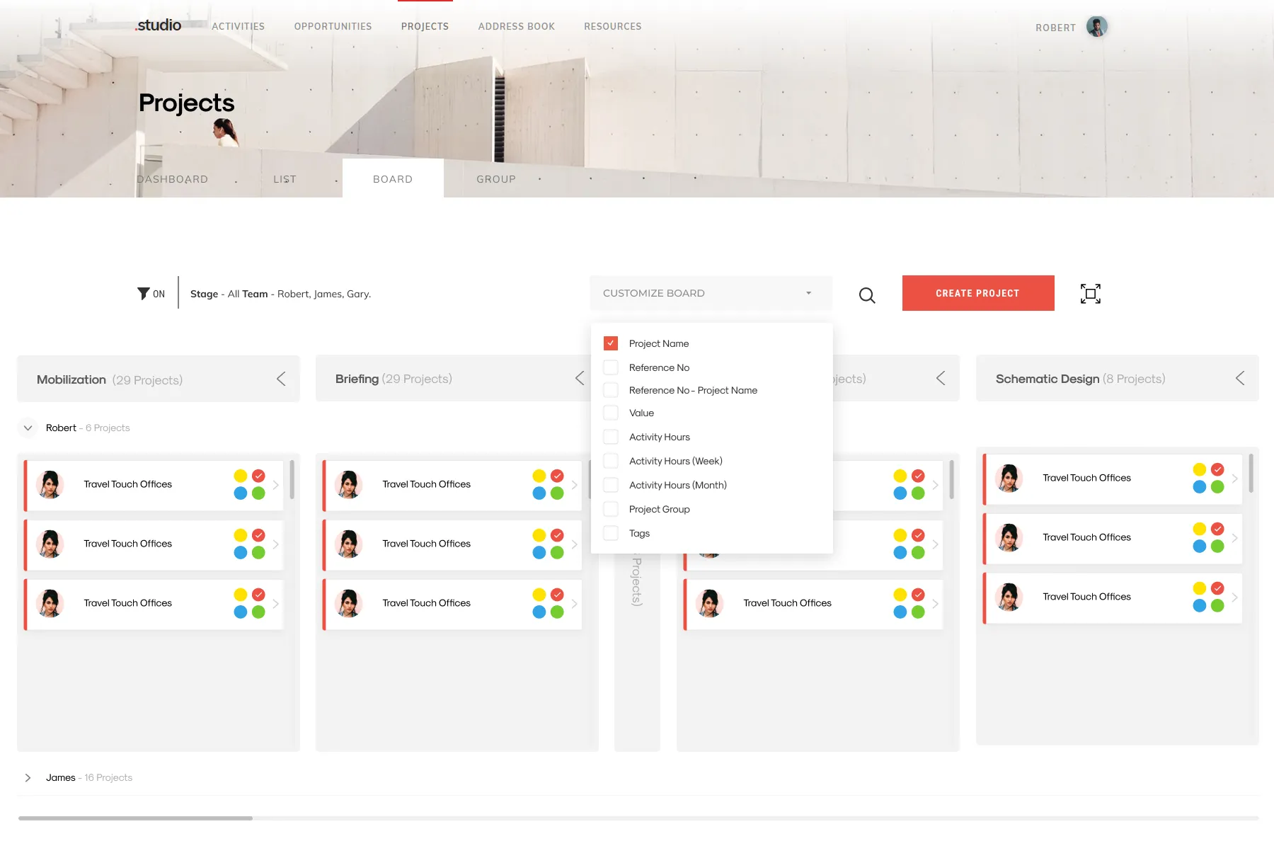 project and opportunity pages