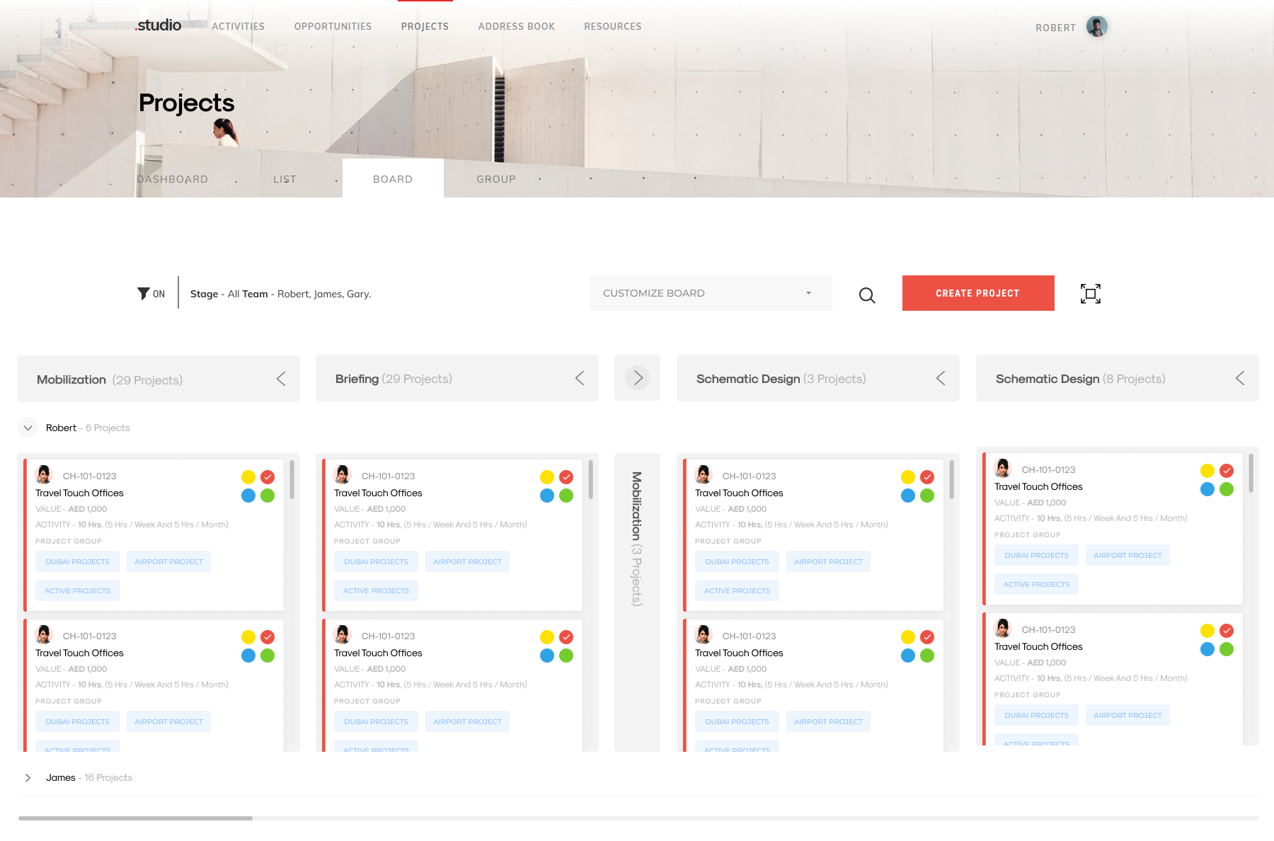 project and opportunity pages
