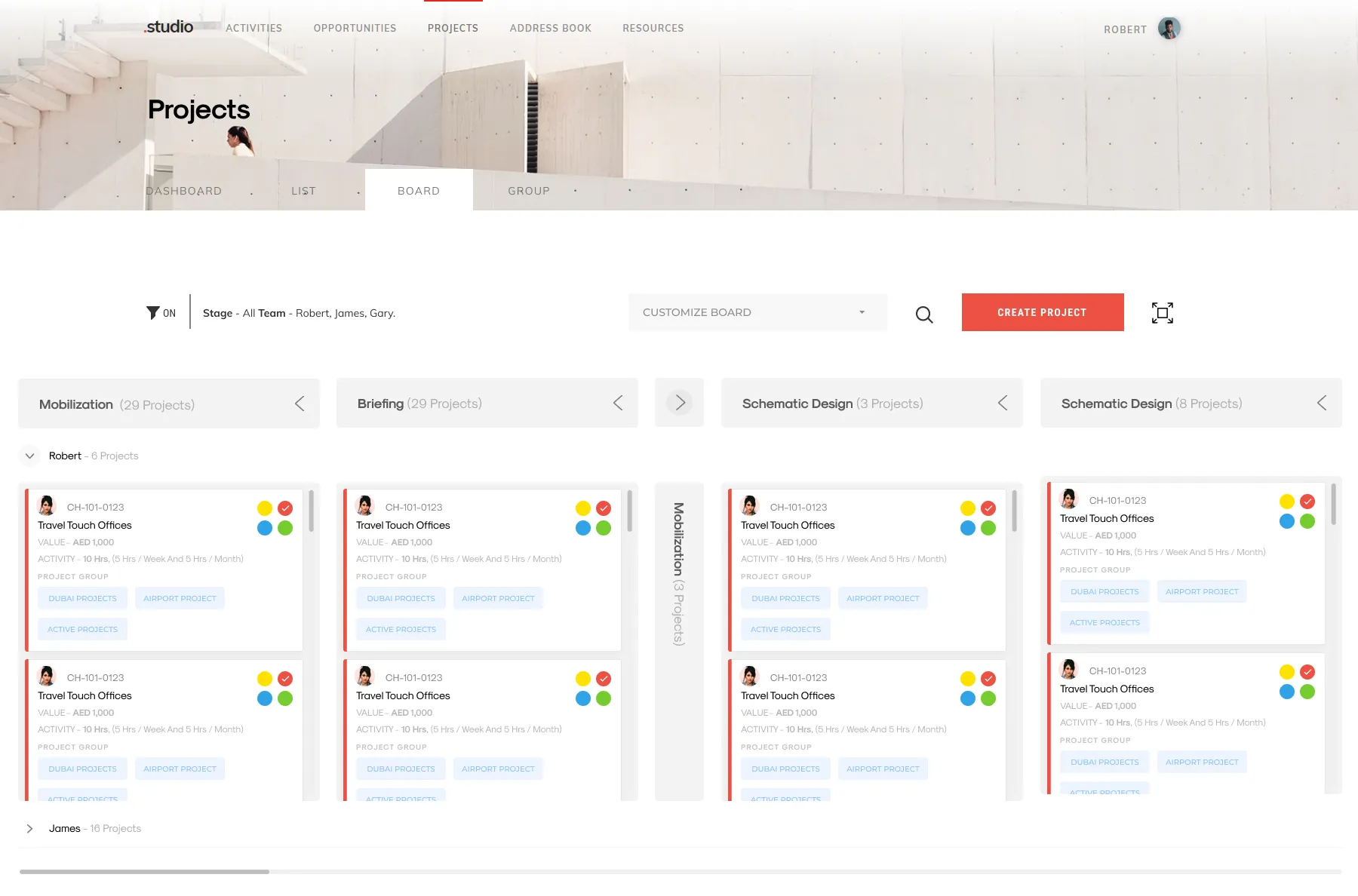 project and opportunity pages